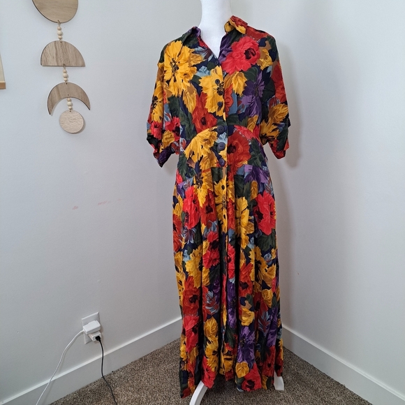 Kathryn Deene Dresses & Skirts - Vintage 90s Kathryn Deene Flower Floral Rainbow Color Plus Size 16 Maxi Dress